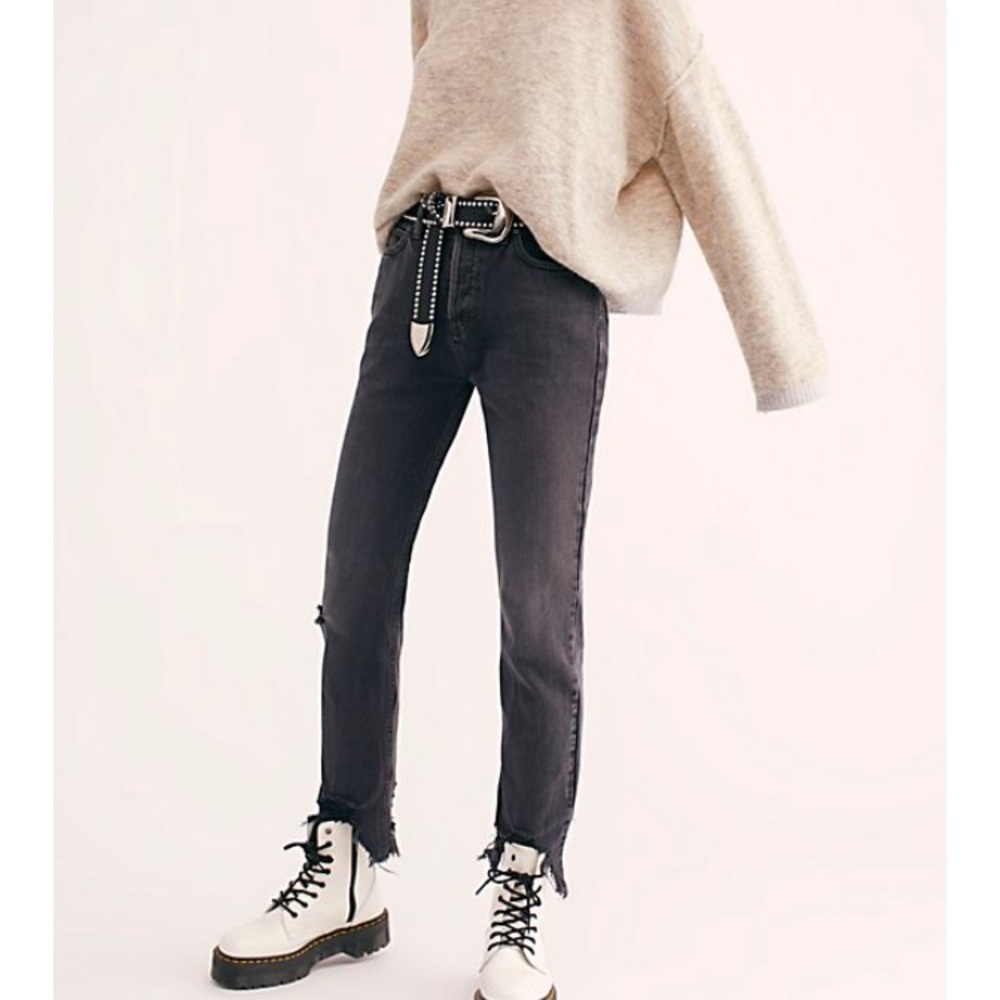 Free People Chewed Up Mid Rise Straight Jeans